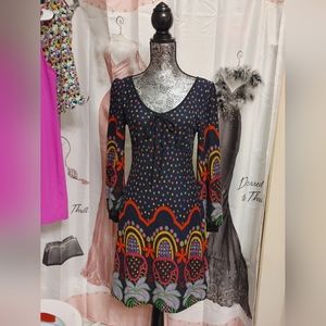 Anthropologie Aryeh Fit and Flare Blue Boho Size Small Dress